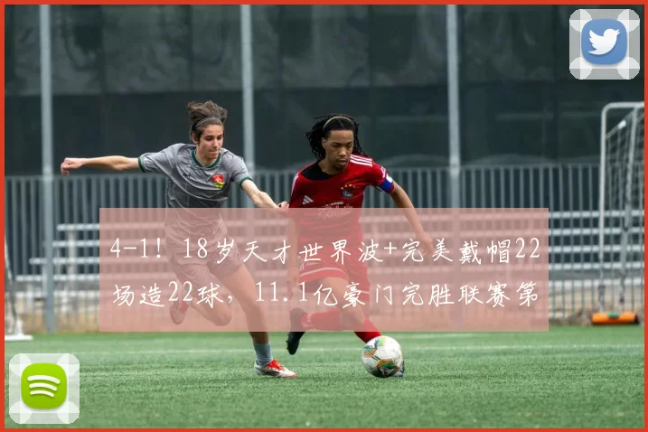4-1！18岁天才世界波+完美戴帽22场造22球，11.1亿豪门完胜联赛第三